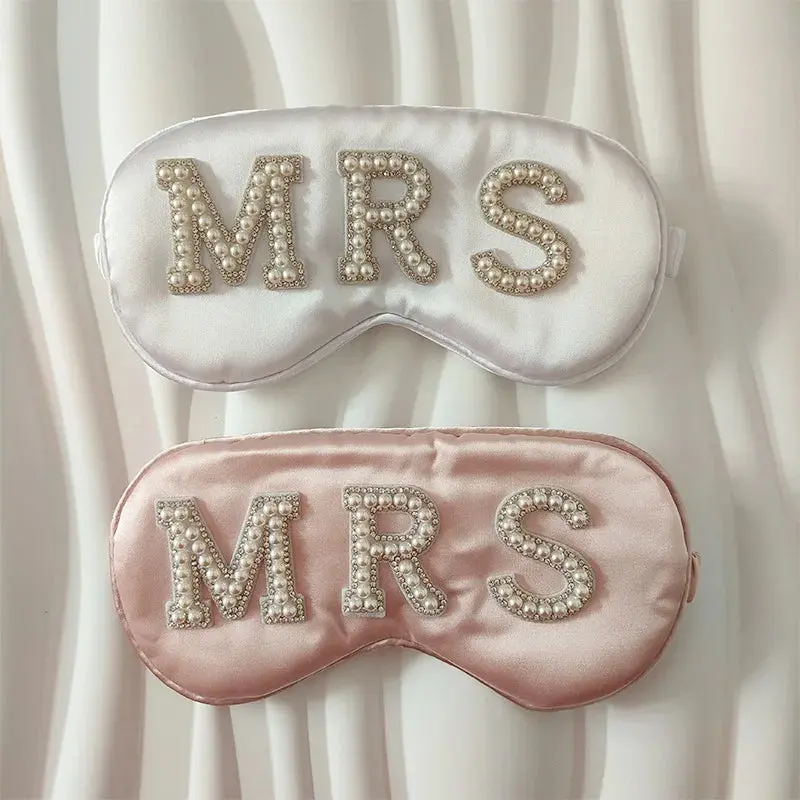 Pearl Satin Bridal Sleep Mask – Pink or White Bride & Mrs - Image 3