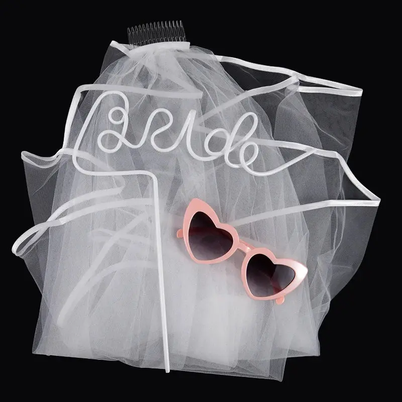3-Piece Bride Veil, Straw & Sunglasses Set - Image 3