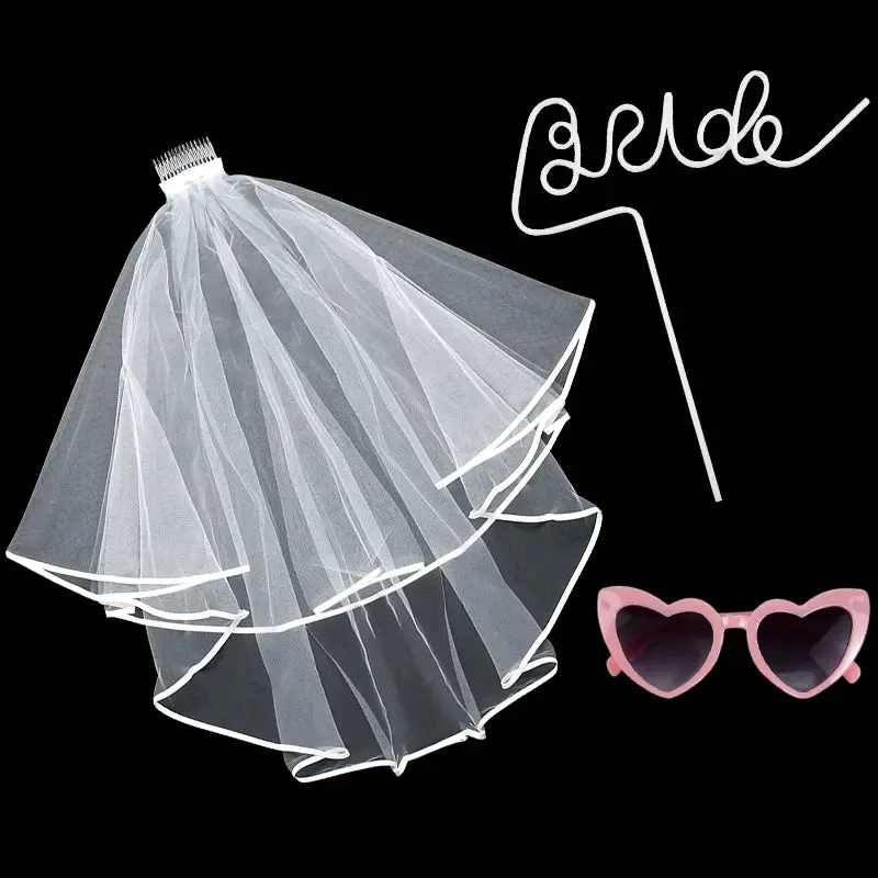3-Piece Bride Veil, Straw & Sunglasses Set - Image 4