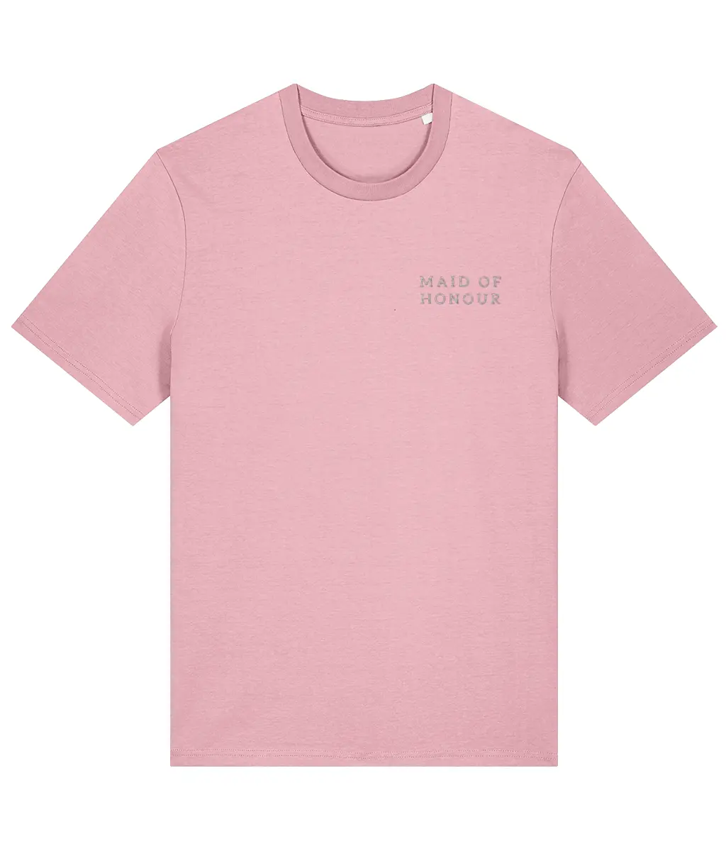 Maid of Honour Embroidered T-Shirt | Cotton Pink Bridal Party Tee - Image 3