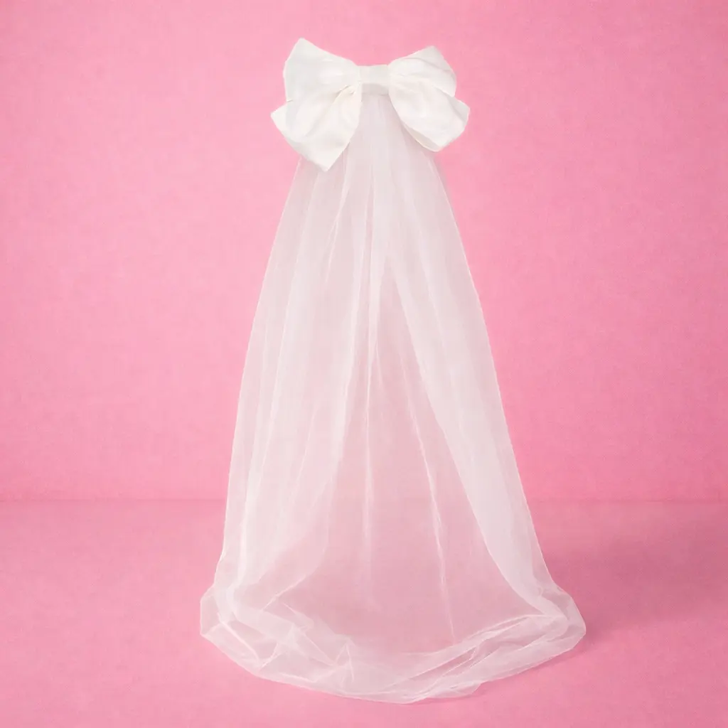 Bride Short Veil with Satin Bow - Image 4