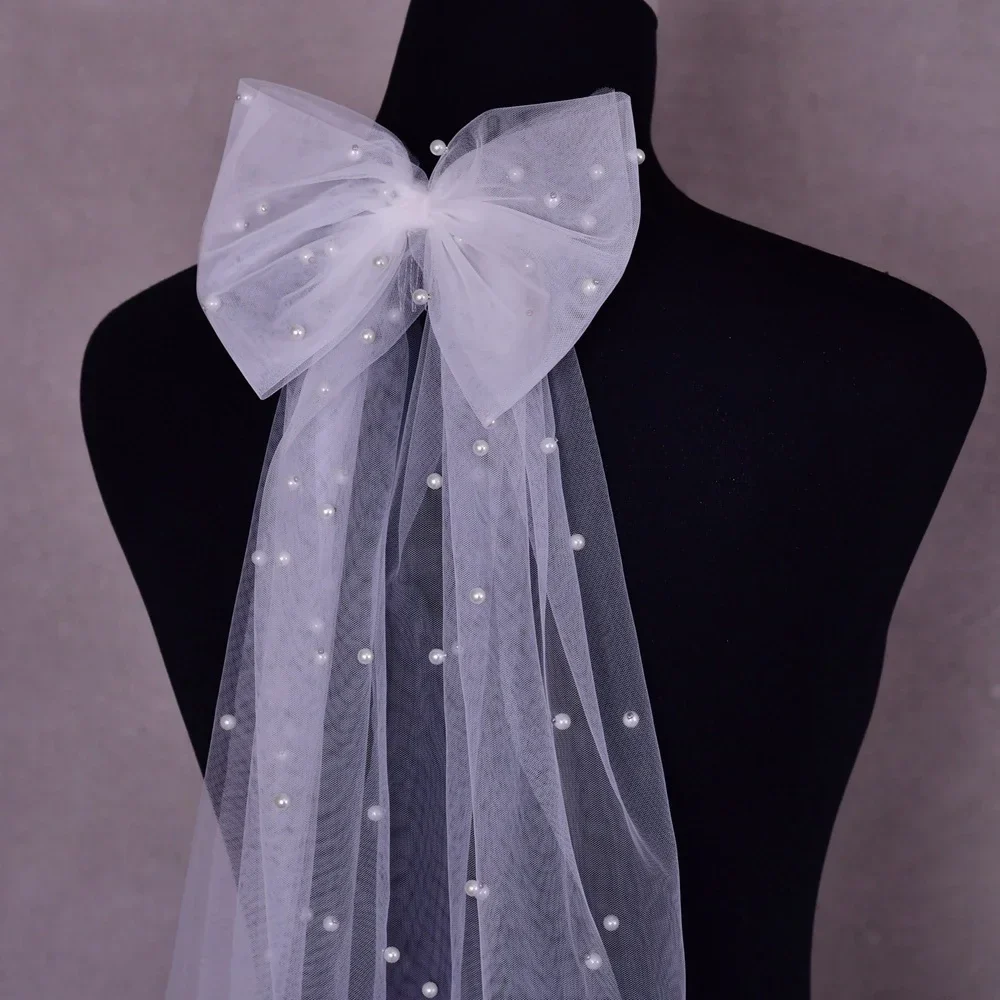 White Bow Veil Hair Clip - Image 4