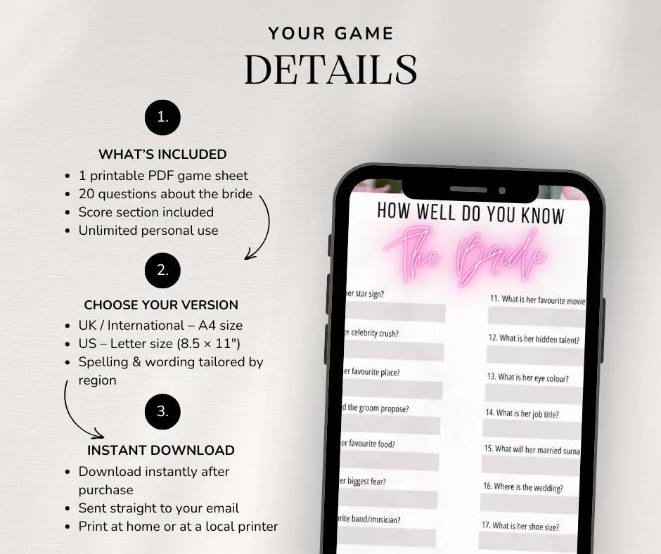 Who Knows The Bride Best? Printable Bridal Shower Game - Image 3